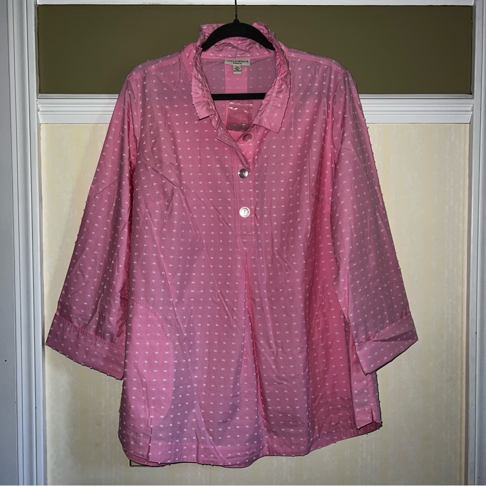 1X Appleseeds Woman Pink Top Tunic NEW Pockets!